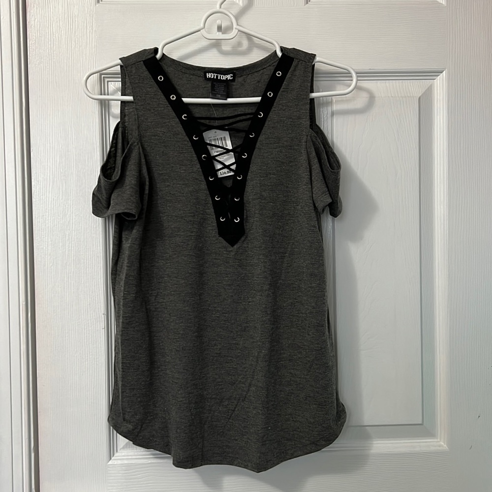 Hot Topic lace up, open shoulder tee
